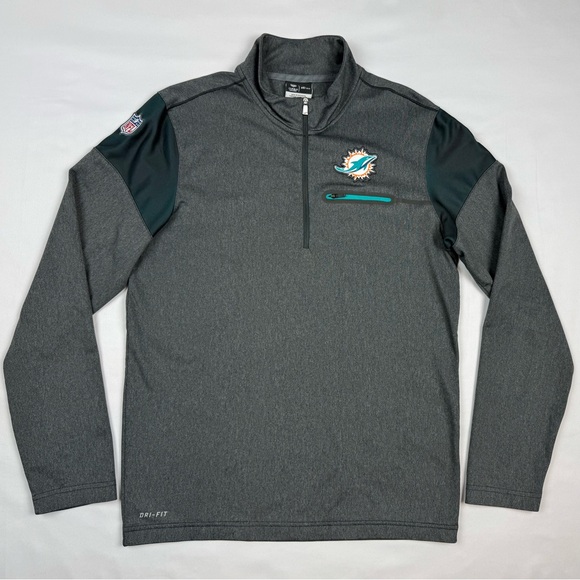 Nike Miami Dolphins Mens On Field 1/4 Zip Pullover Sz Small Grey/Teal Dri Fit B6 - Picture 1 of 8